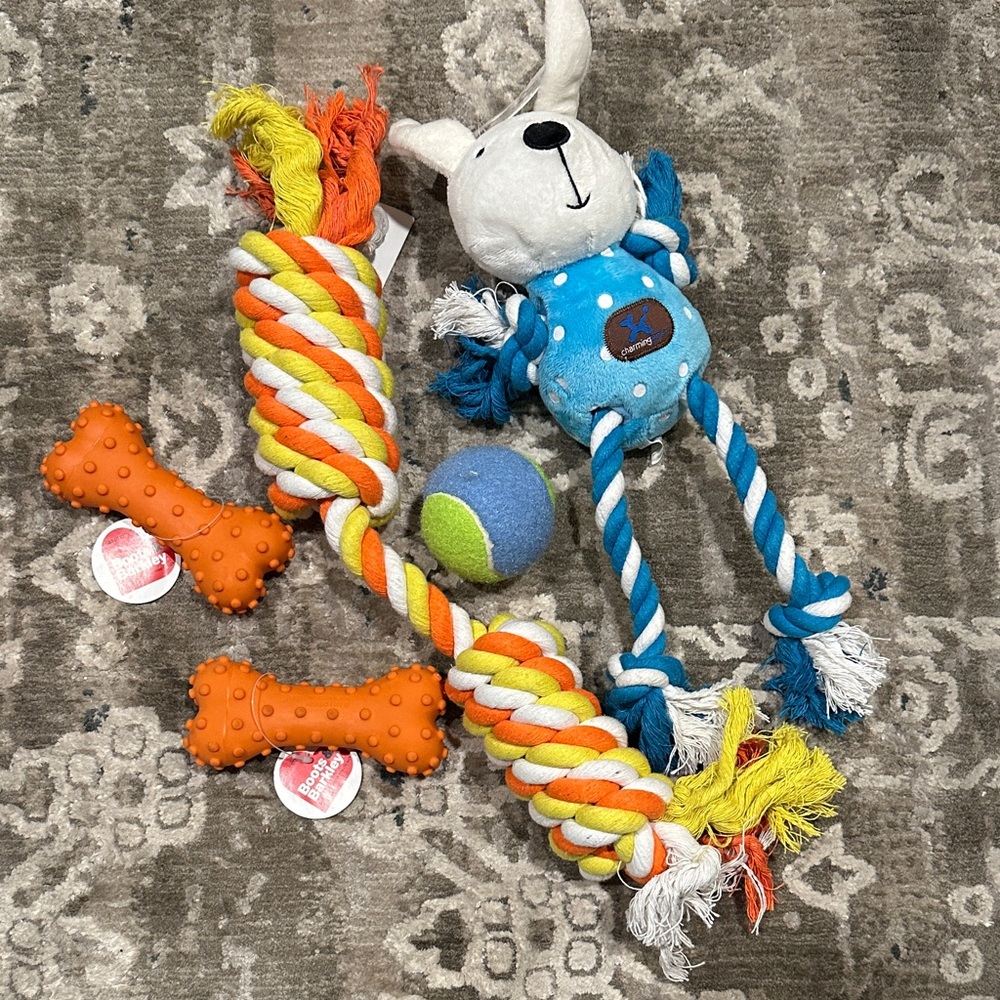 Colorful Dog Toy Set of 5 with Rope and Plush